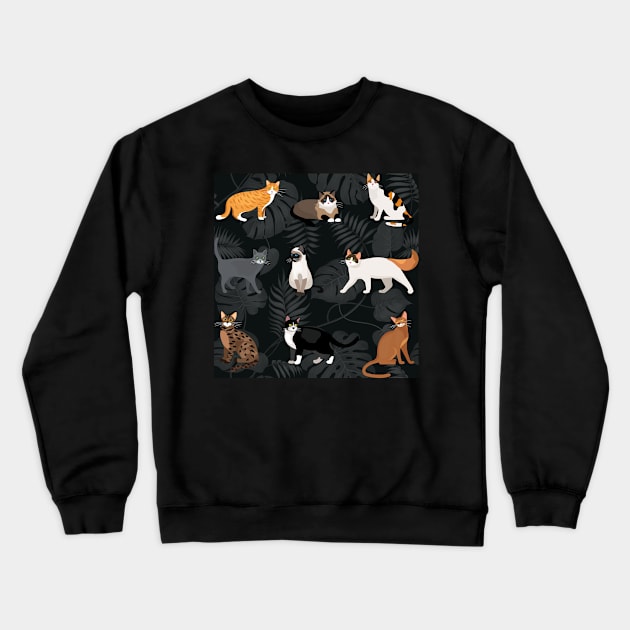 Set of vector cats depicting different breeds and fur color standing sitting and walking Crewneck Sweatshirt by Modern Art